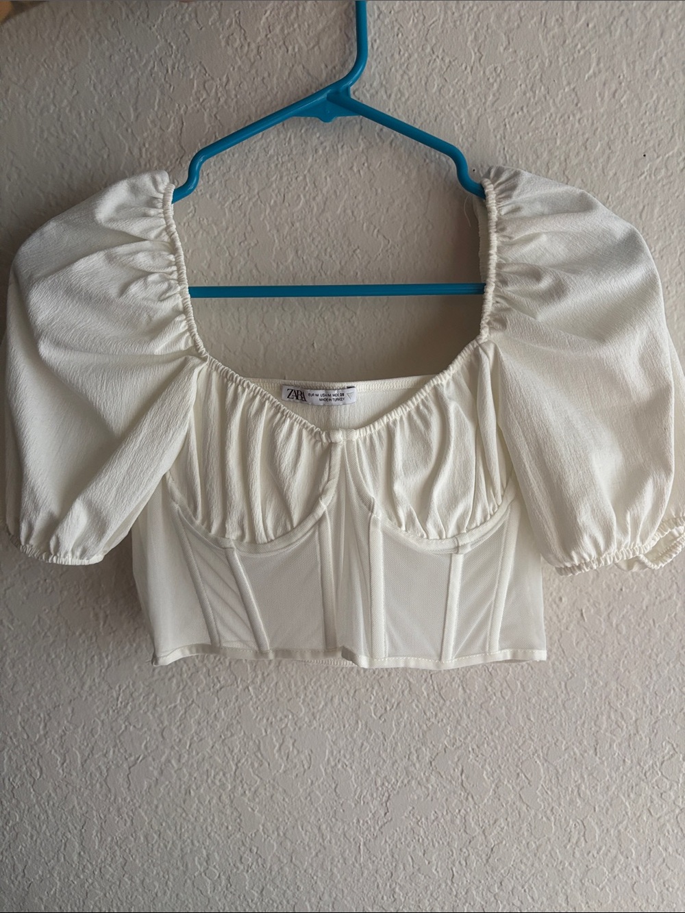 Zara Cream Puff-Sleeve Corset Crop Top